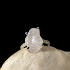Raw natural rose quartz and white topaz ring | 925 Sterling Silver