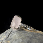 Raw natural rose quartz and white topaz ring | 925 Sterling Silver