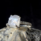 Raw natural rainbow moonstone and white topaz ring | 925 Sterling Silver