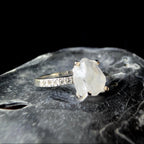 Raw natural rainbow moonstone and white topaz ring | 925 Sterling Silver