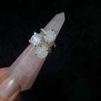 Raw natural rainbow moonstone and white topaz ring | 925 Sterling Silver