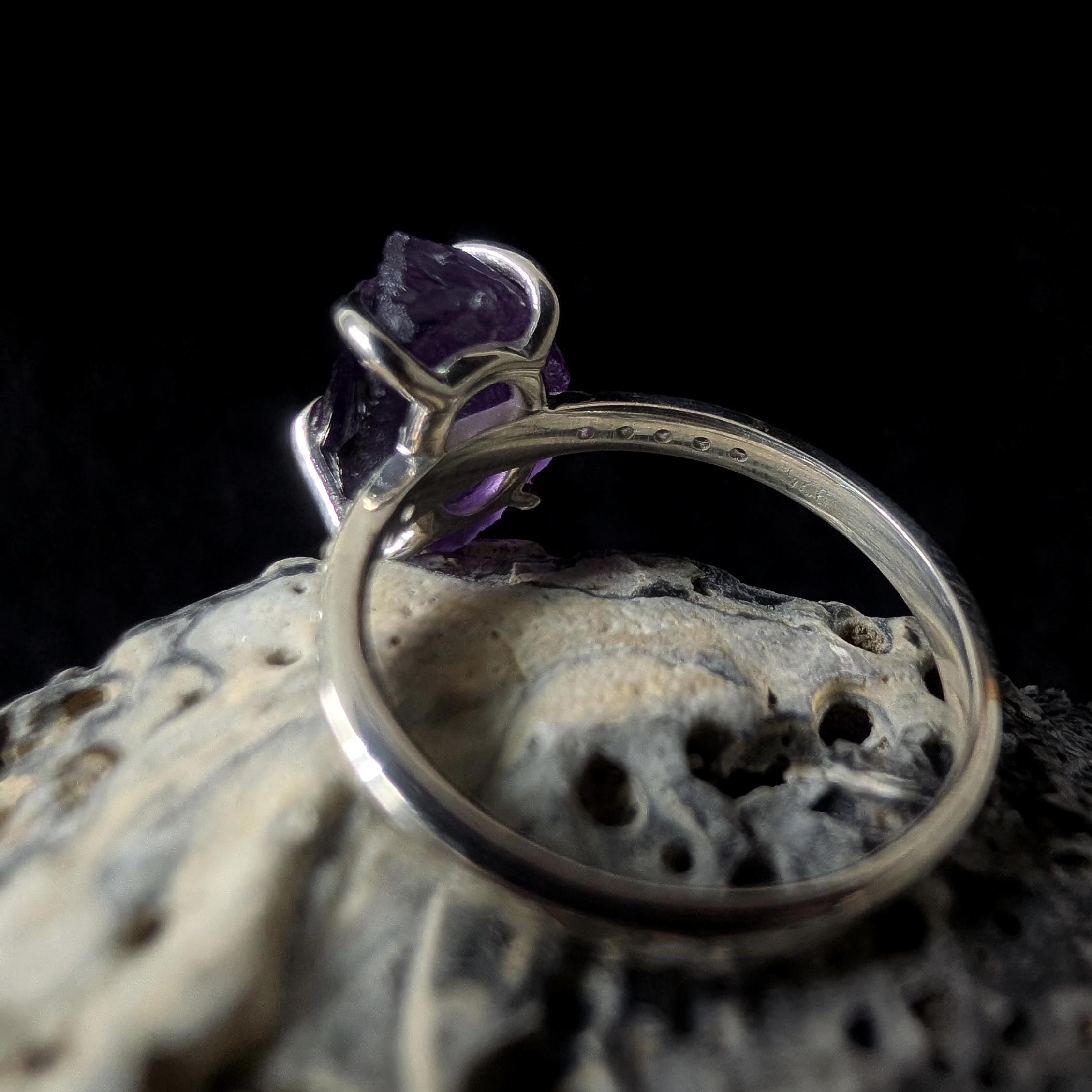 Raw natural amethyst and white topaz ring | 925 sterling silver