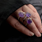 Raw natural amethyst and white topaz ring | 925 sterling silver