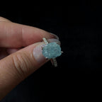 Raw natural aquamarine and white topaz ring | 925 sterling silver