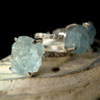 Raw natural aquamarine and white topaz ring | 925 sterling silver