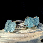 Raw natural aquamarine and white topaz ring | 925 sterling silver