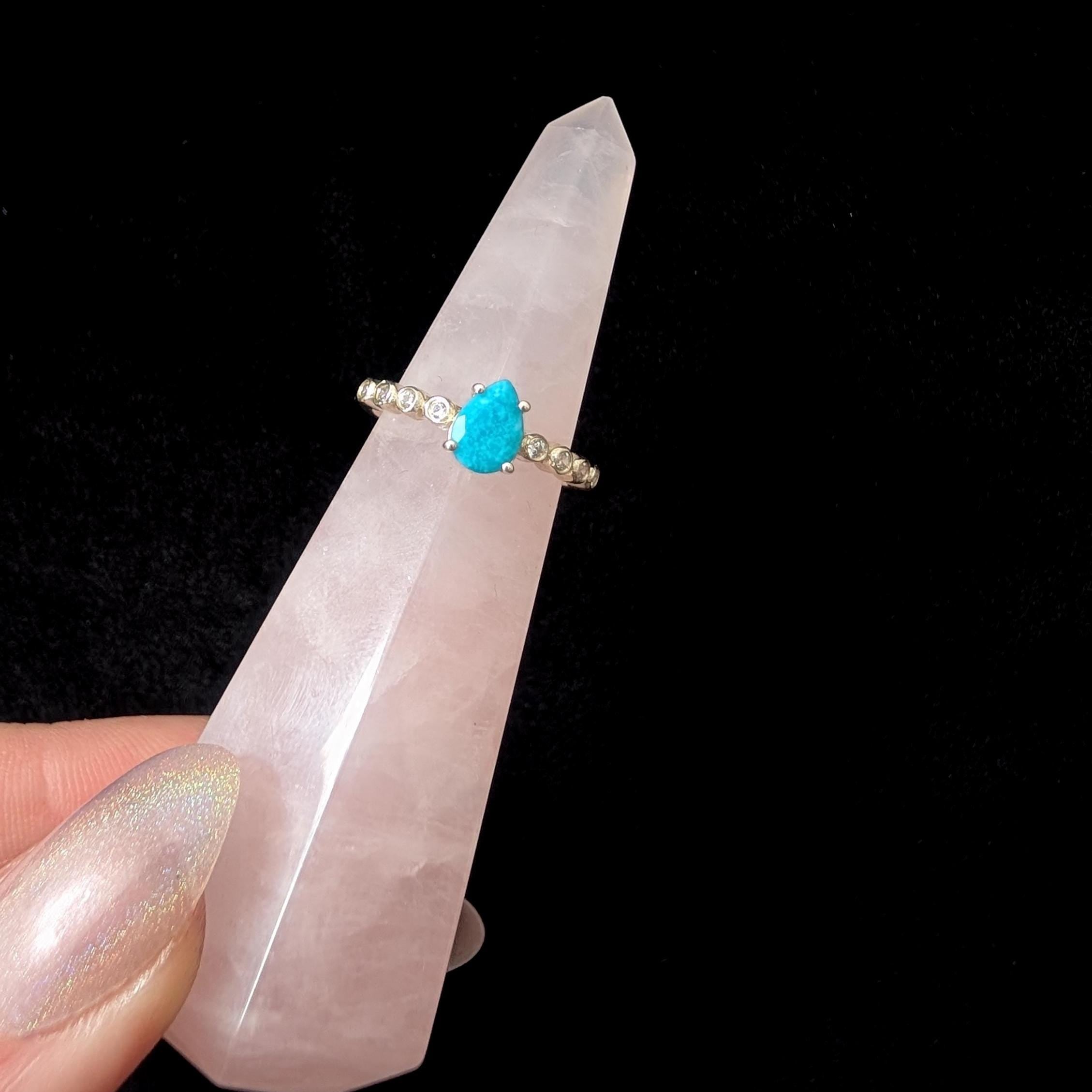 Statement turquoise and white topaz ring | 925 Sterling Silver