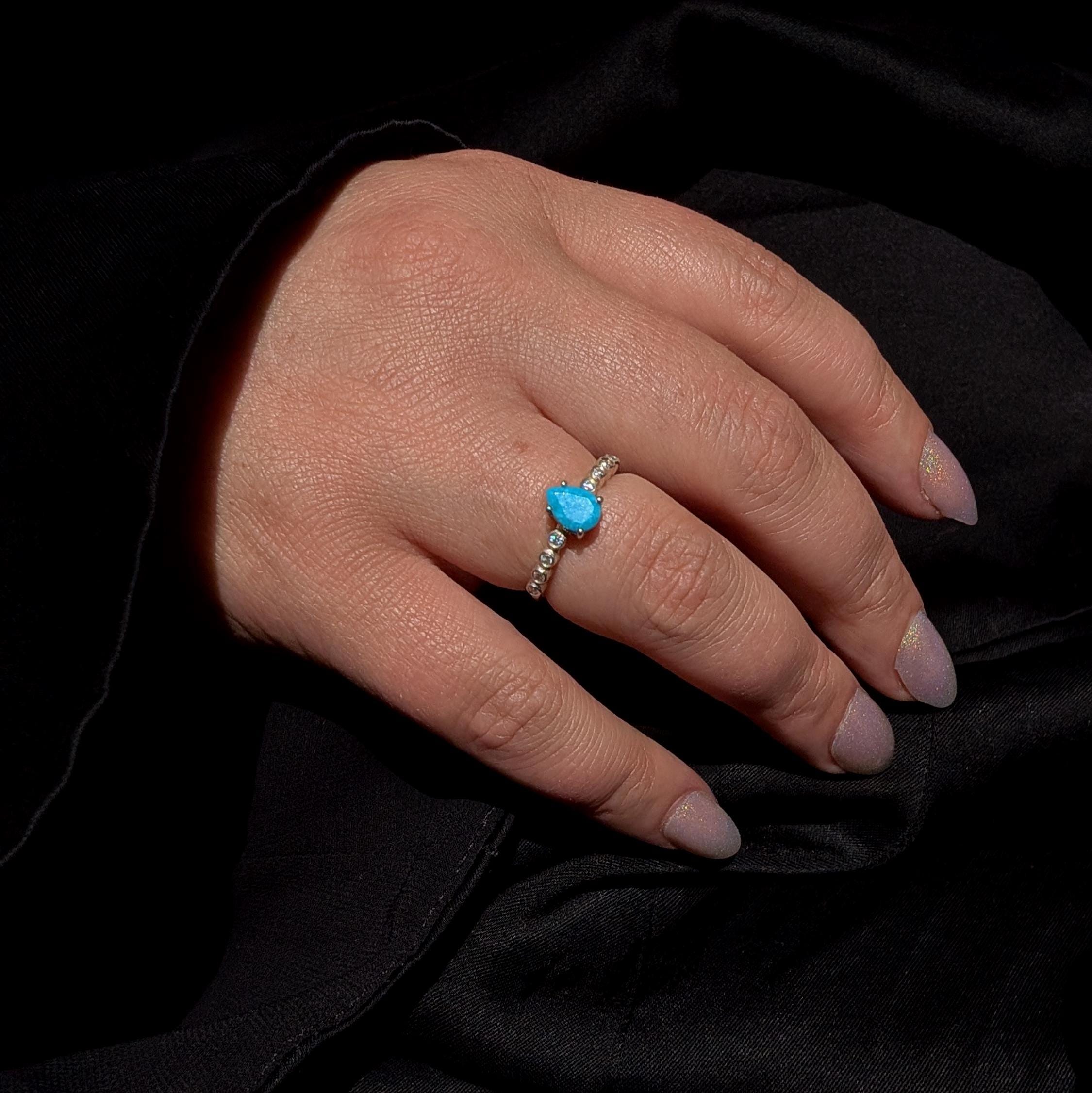 Statement turquoise and white topaz ring | 925 Sterling Silver