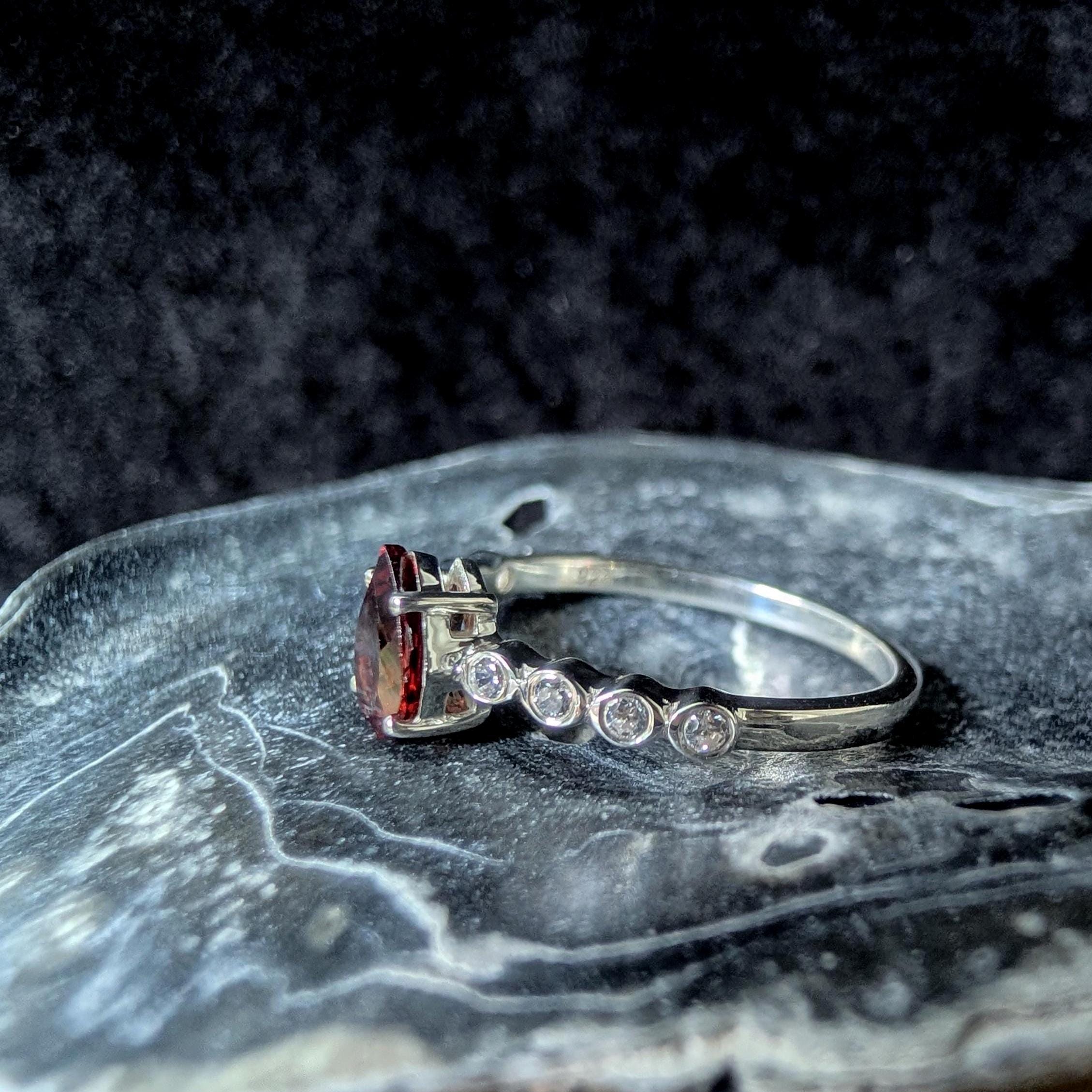 Statement garnet and white topaz ring | 925 Sterling Silver