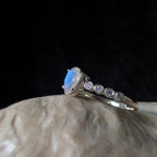 Statement rainbow moonstone and white topaz ring | 925 Sterling Silver