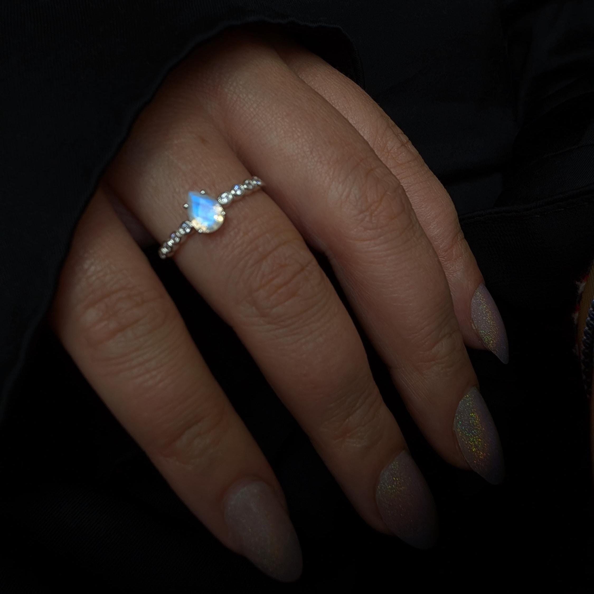 Statement rainbow moonstone and white topaz ring | 925 Sterling Silver