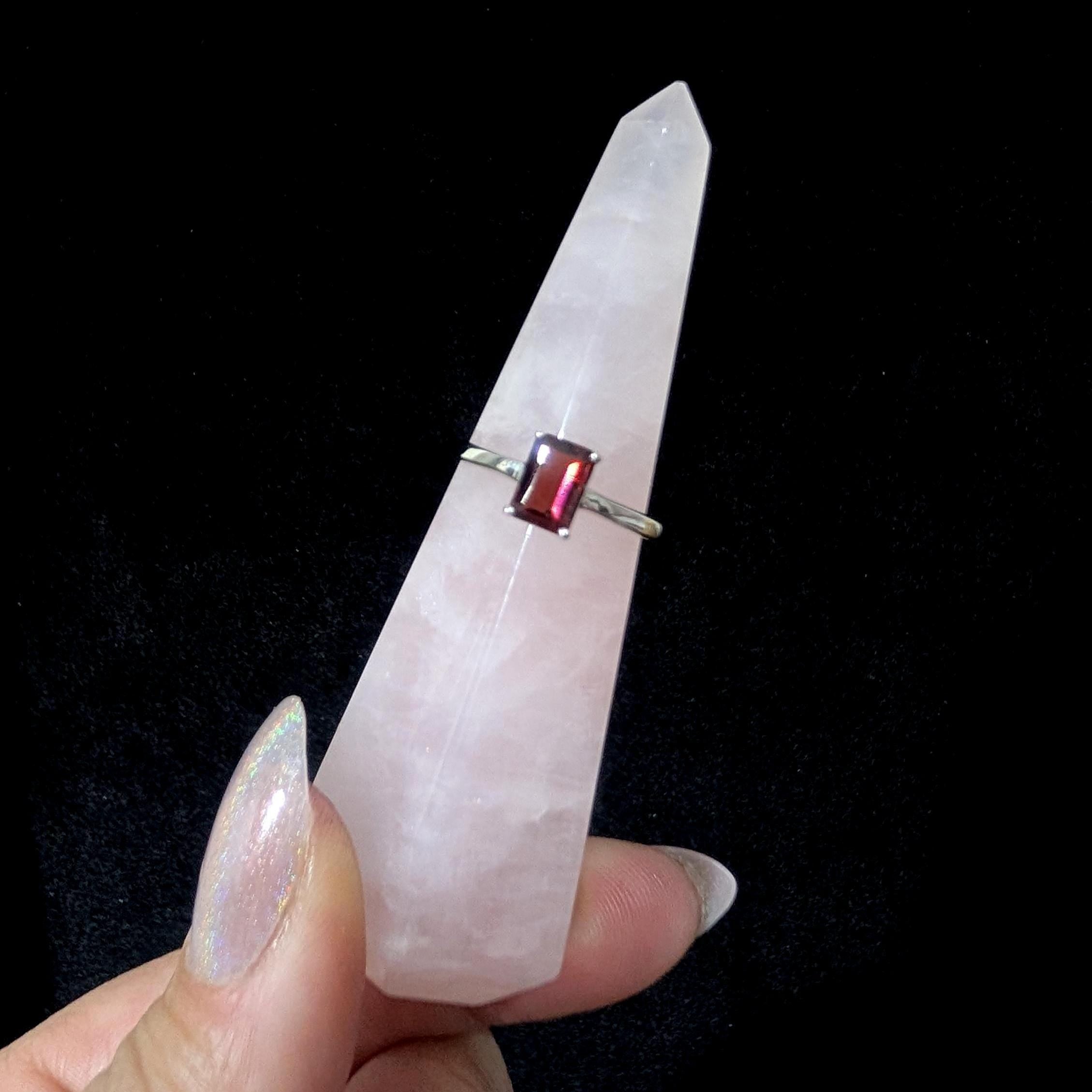 Elegant natural garnet rectangle ring | 925 Sterling Silver