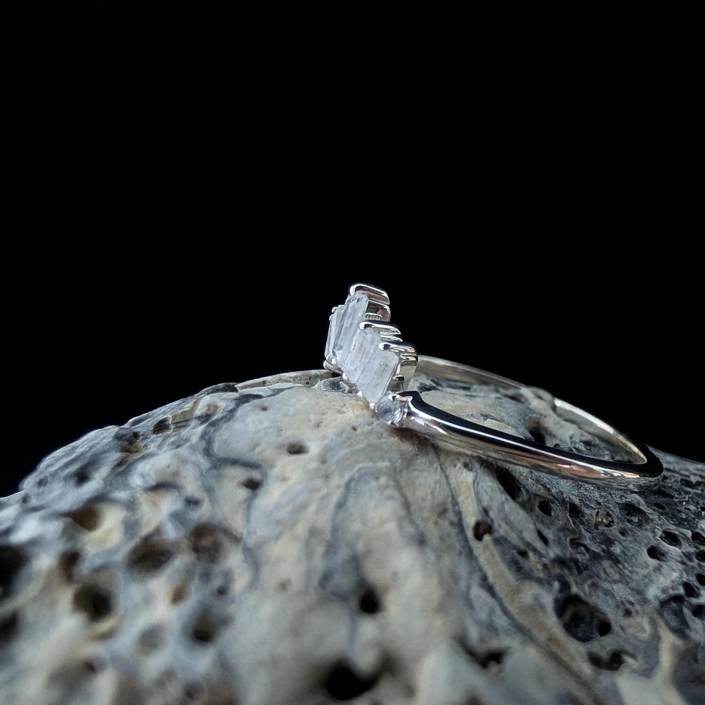 Rainbow moonstone stacking enhancer ring | 925 Sterling Silver