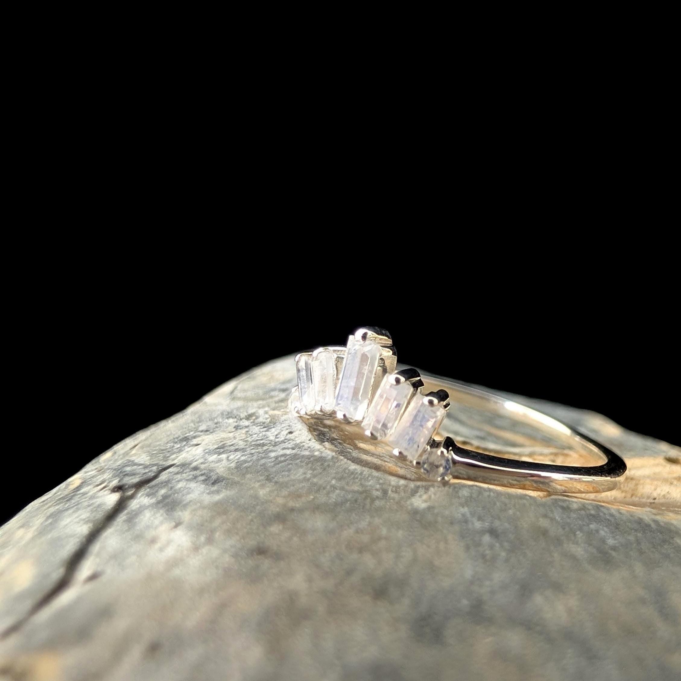 Rainbow moonstone stacking enhancer ring | 925 Sterling Silver