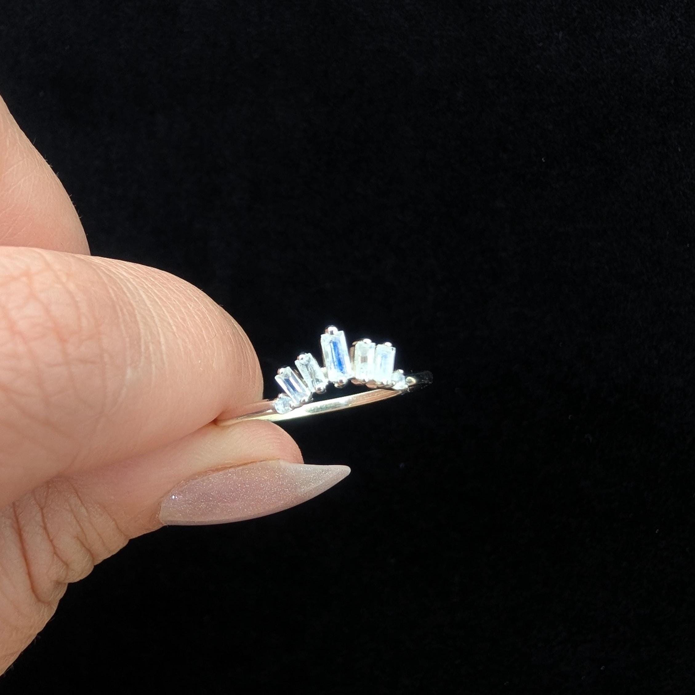 Rainbow moonstone stacking enhancer ring | 925 Sterling Silver
