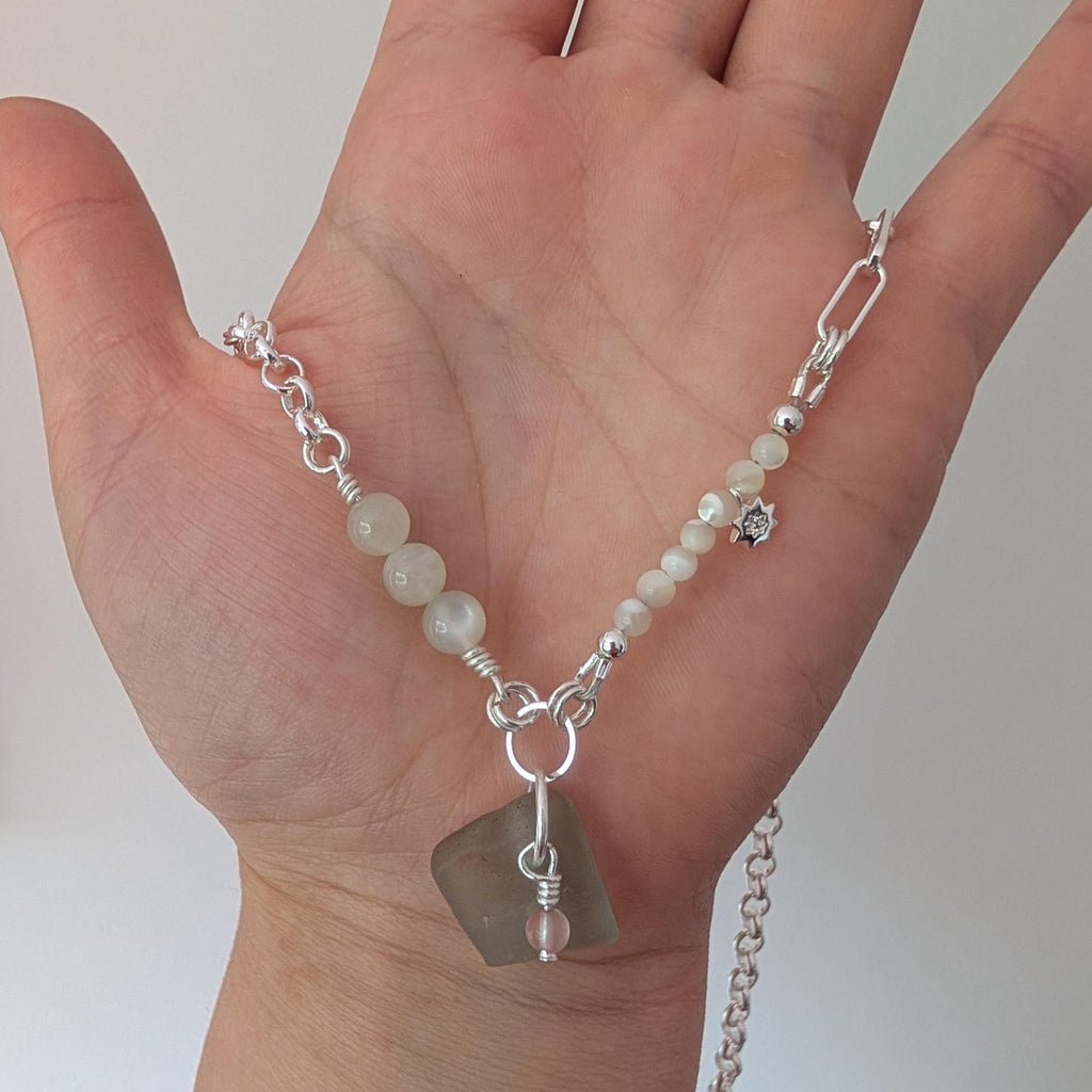 Aphrodite necklace with sea glass and shells