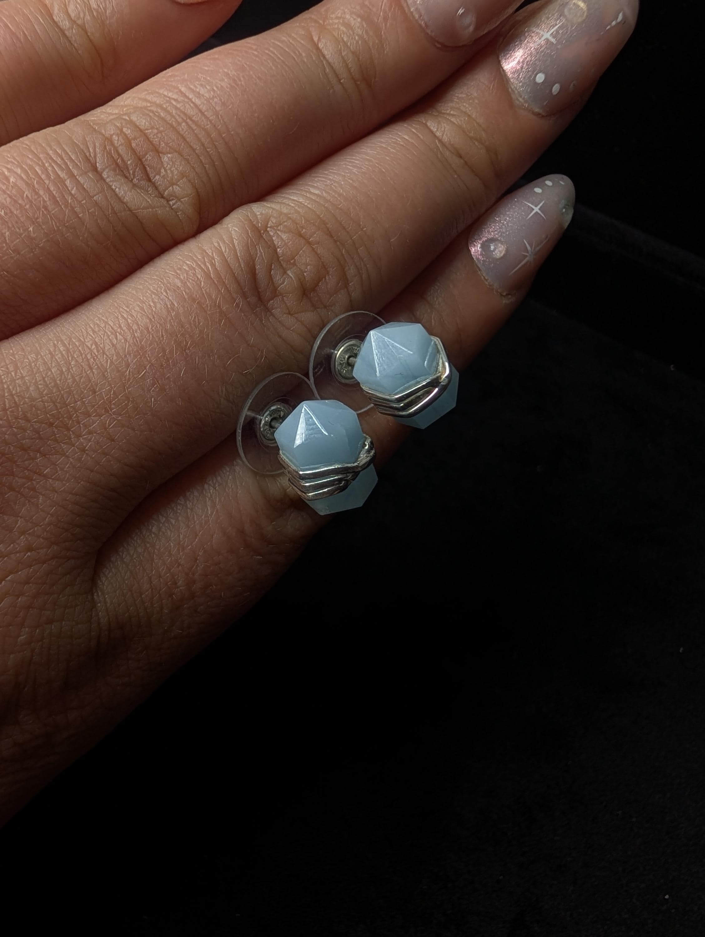 Aquamarine wire wrapped stud earrings | 925 sterling silver