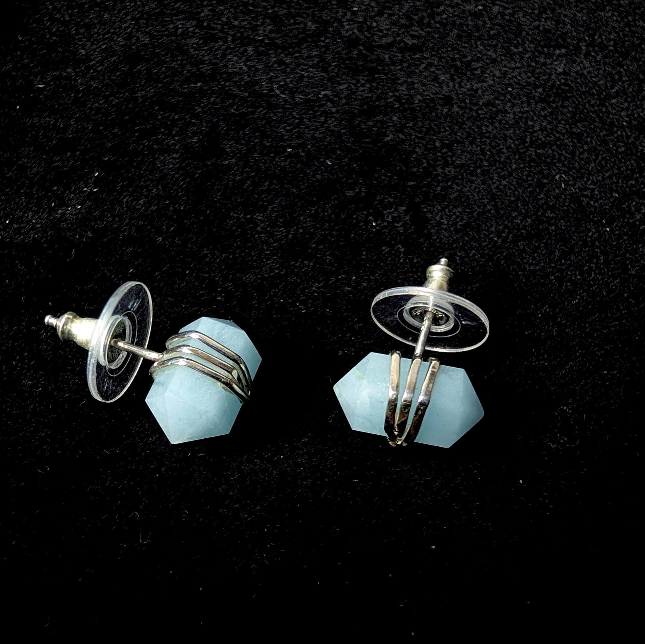 Aquamarine wire wrapped stud earrings | 925 sterling silver