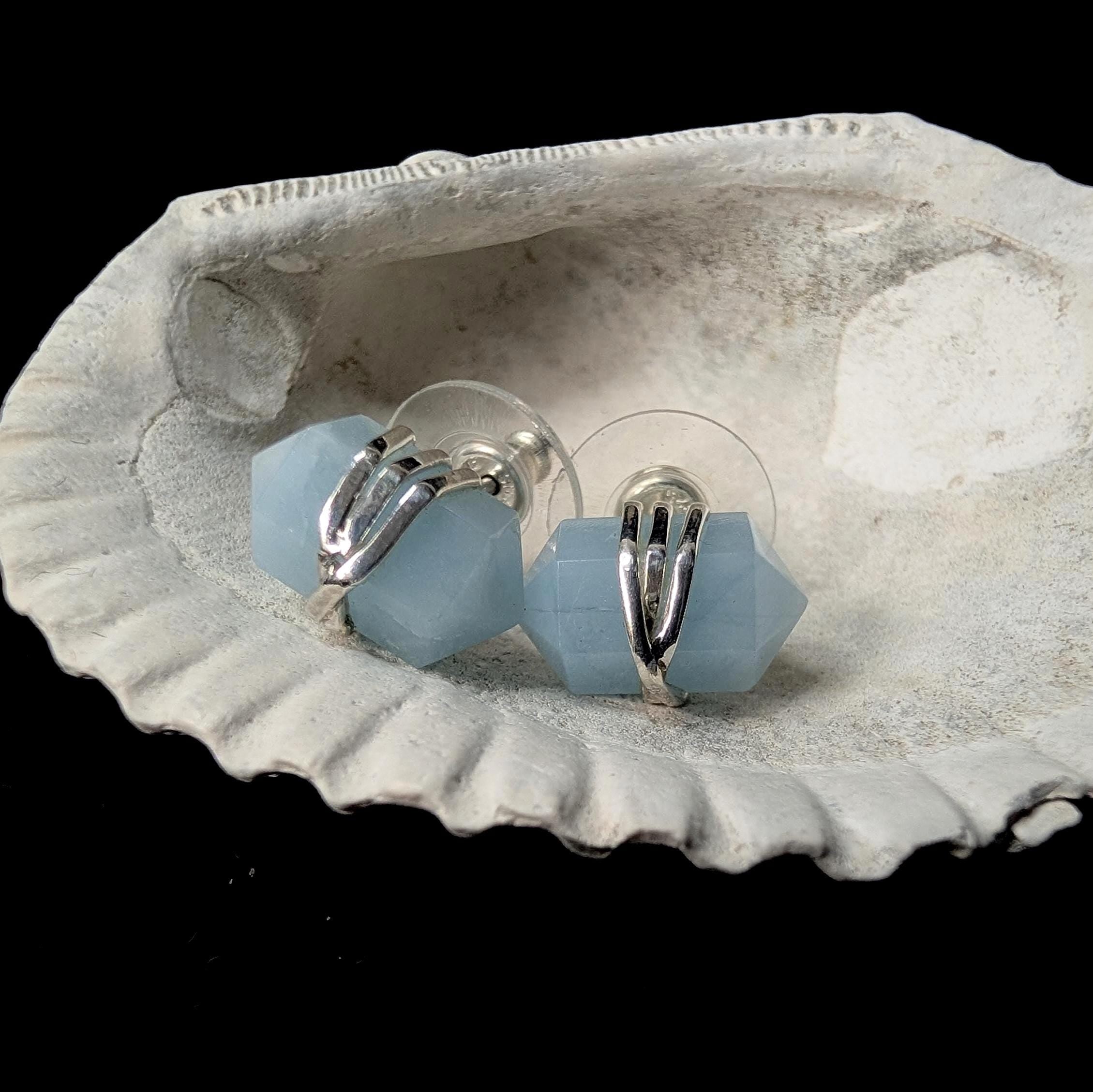 Aquamarine wire wrapped stud earrings | 925 sterling silver