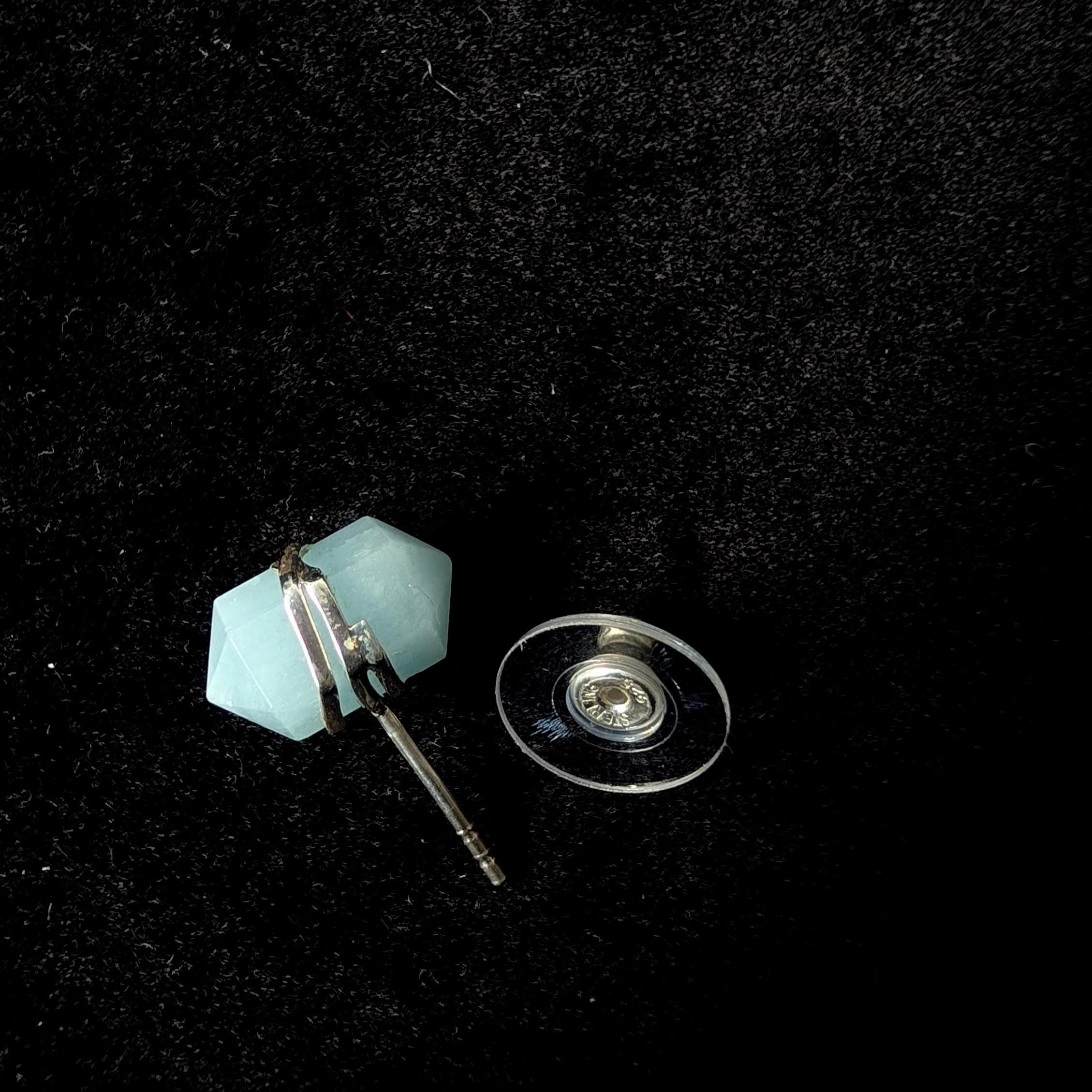 Aquamarine wire wrapped stud earrings | 925 sterling silver