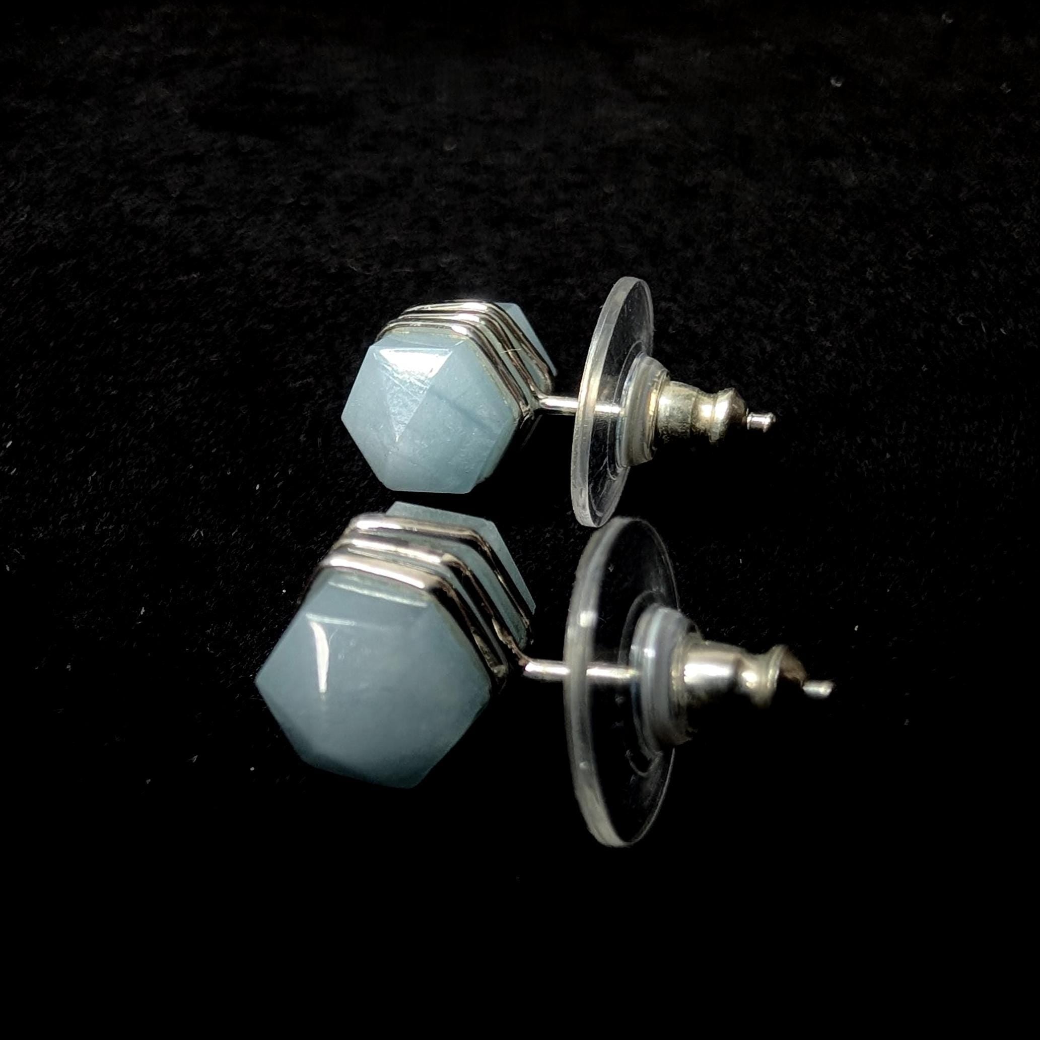 Aquamarine wire wrapped stud earrings | 925 sterling silver