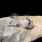 Rainbow moonstone wire wrapped stud earrings | 925 sterling silver