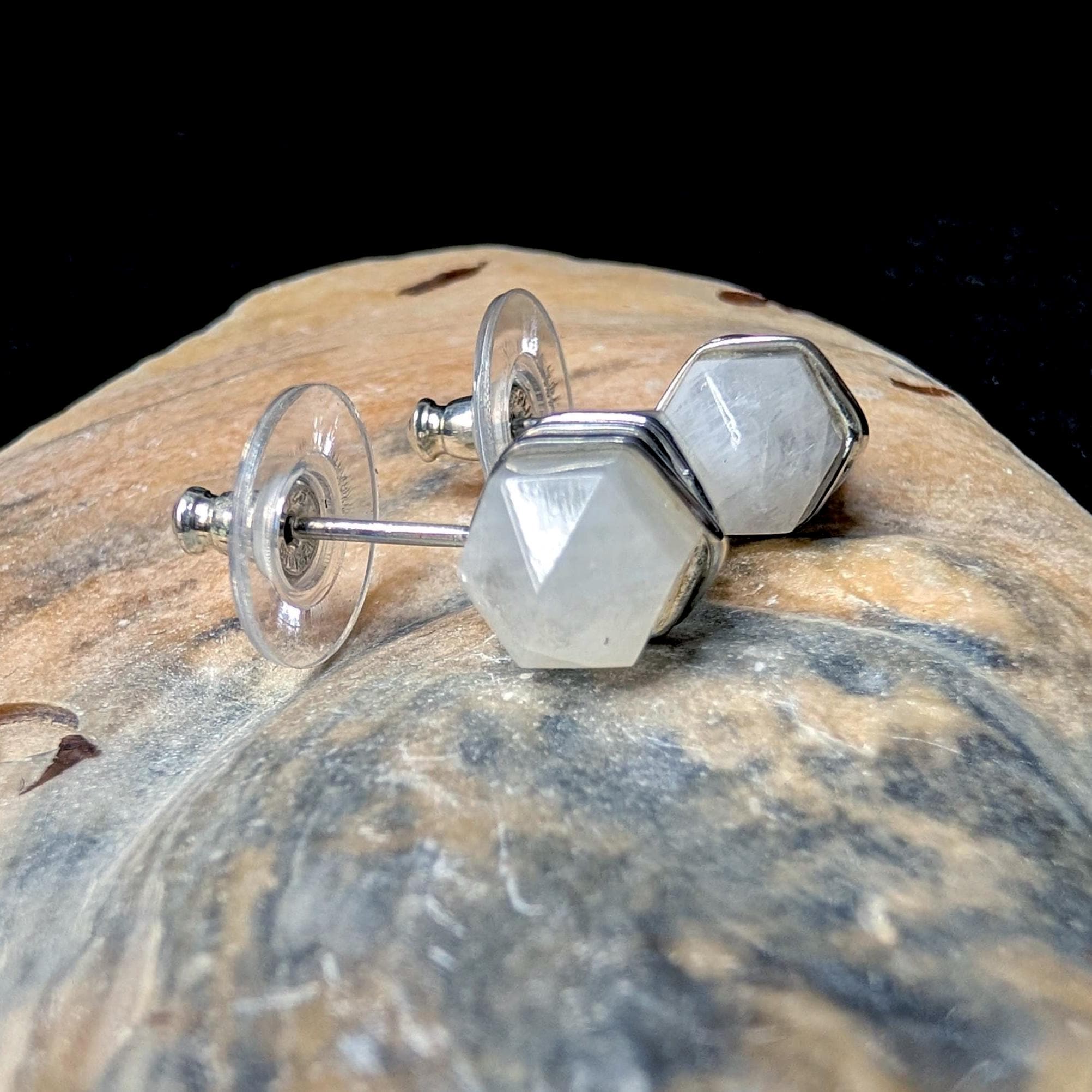 Rainbow moonstone wire wrapped stud earrings | 925 sterling silver