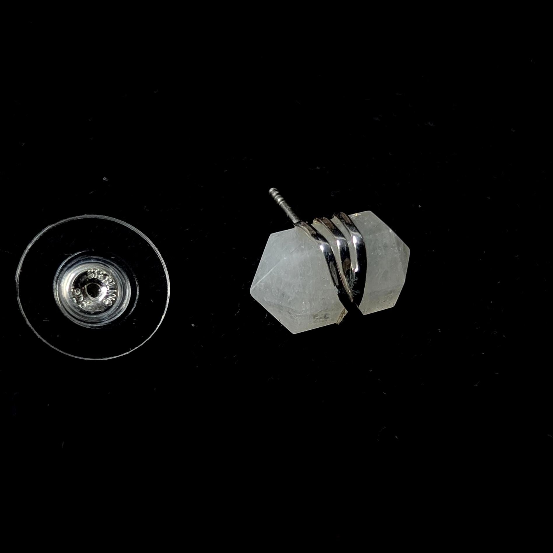 Rainbow moonstone wire wrapped stud earrings | 925 sterling silver