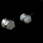 Rainbow moonstone wire wrapped stud earrings | 925 sterling silver