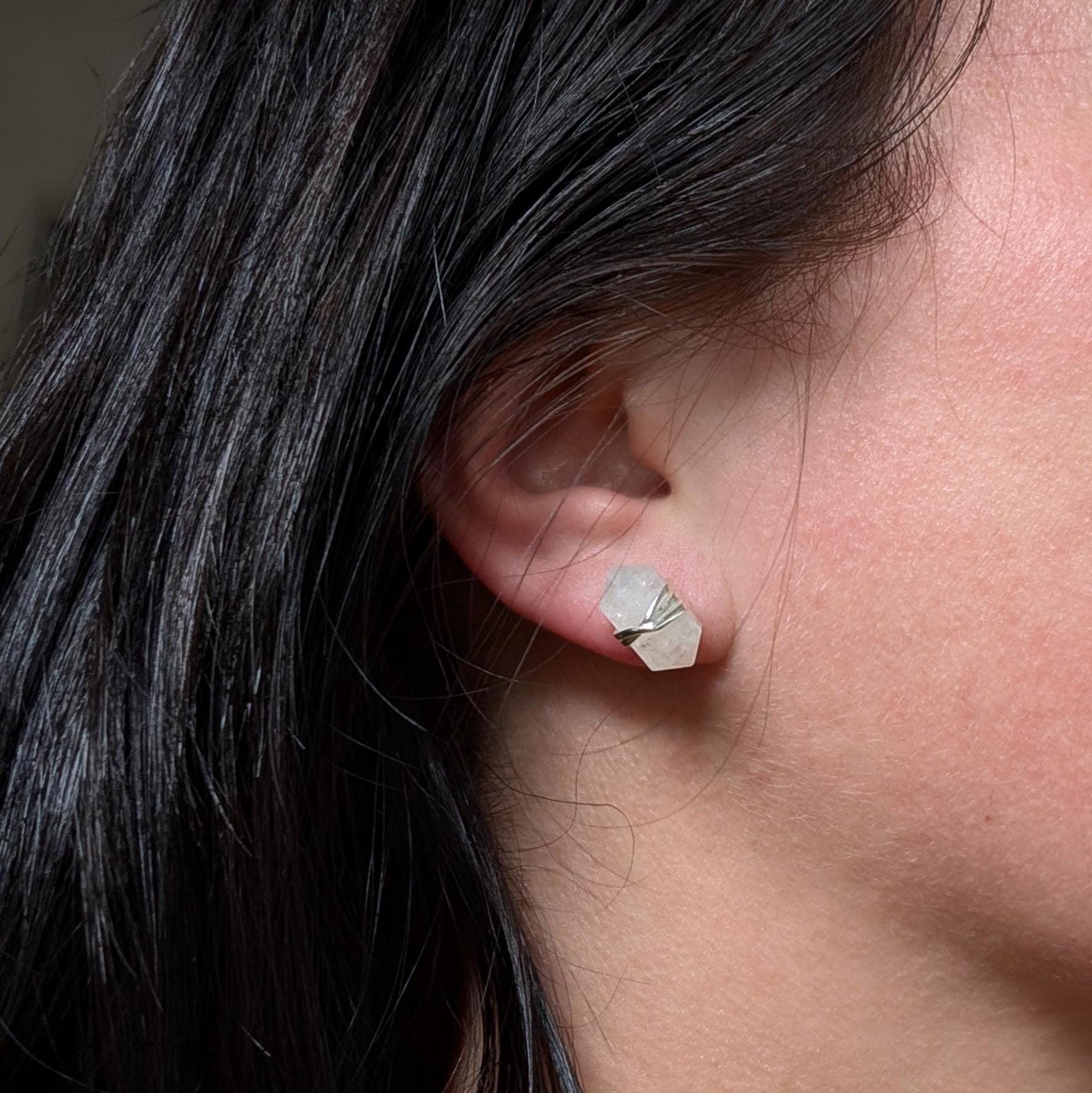 Rainbow moonstone wire wrapped stud earrings | 925 sterling silver
