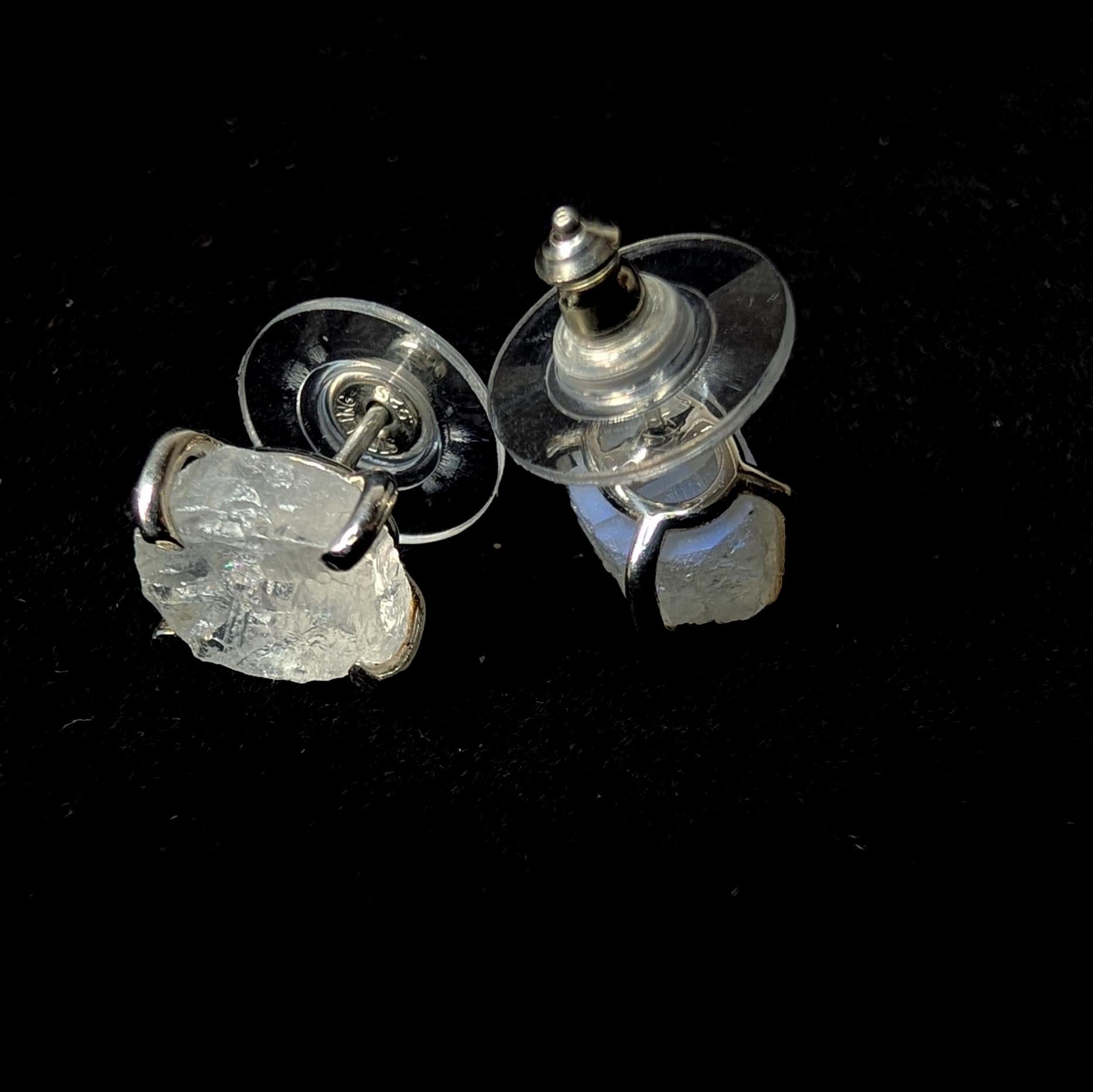 Raw rainbow moonstone stud earrings | 925 sterling silver