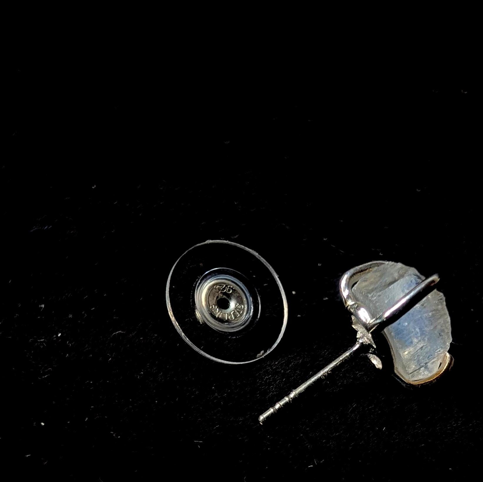 Raw rainbow moonstone stud earrings | 925 sterling silver