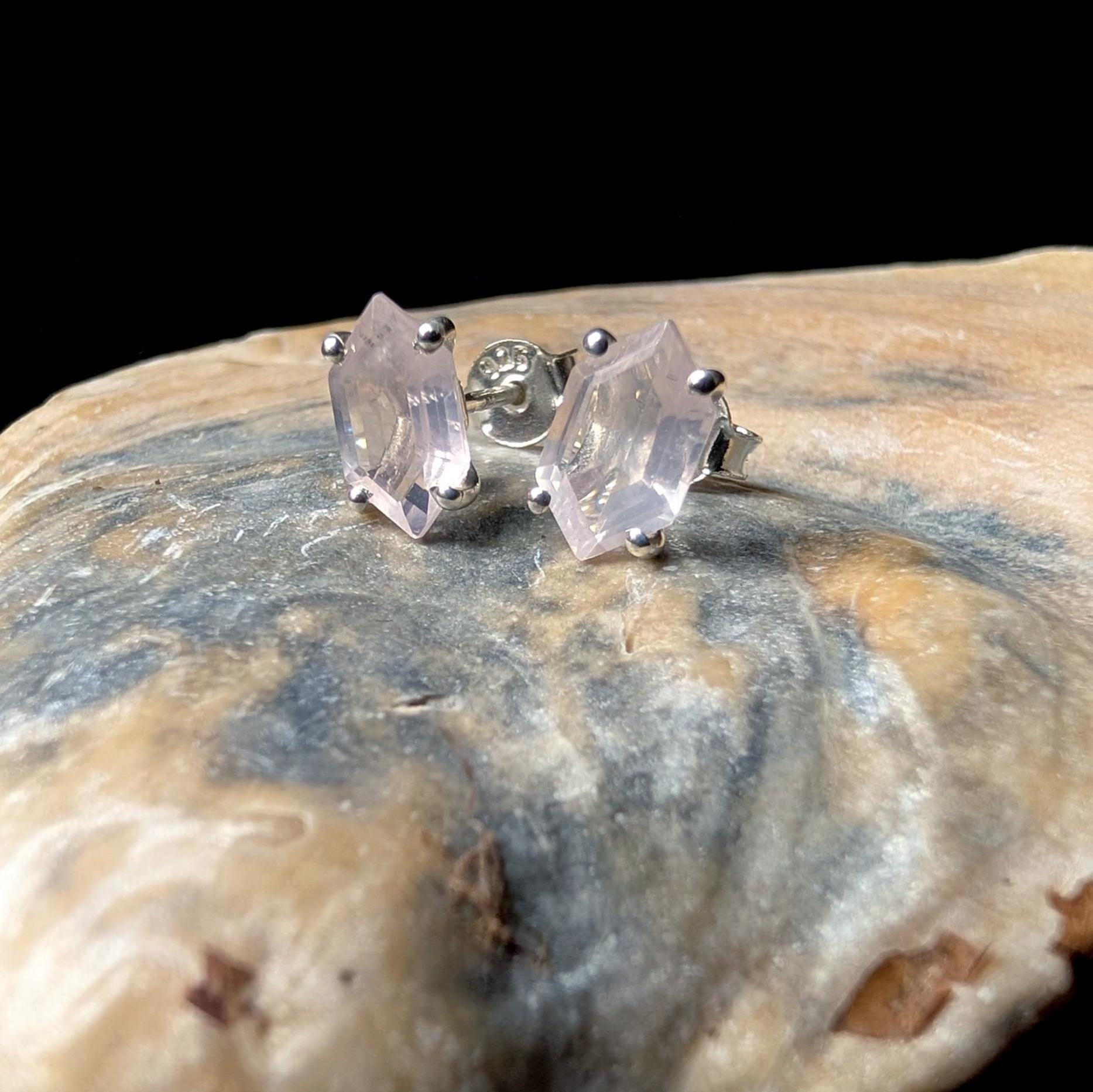 Rose quartz stud earrings | 925 sterling silver