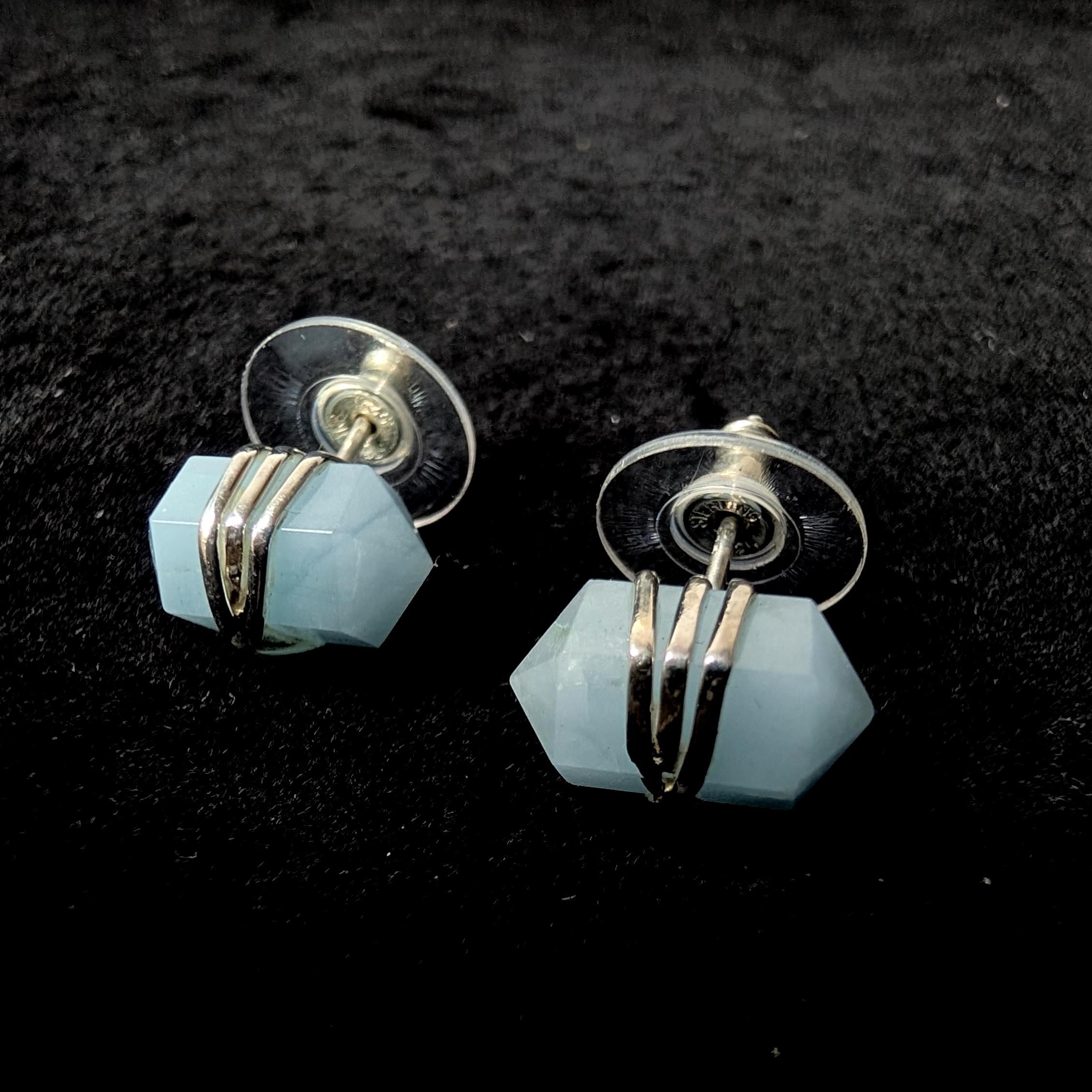 Aquamarine wire wrapped stud earrings | 925 sterling silver