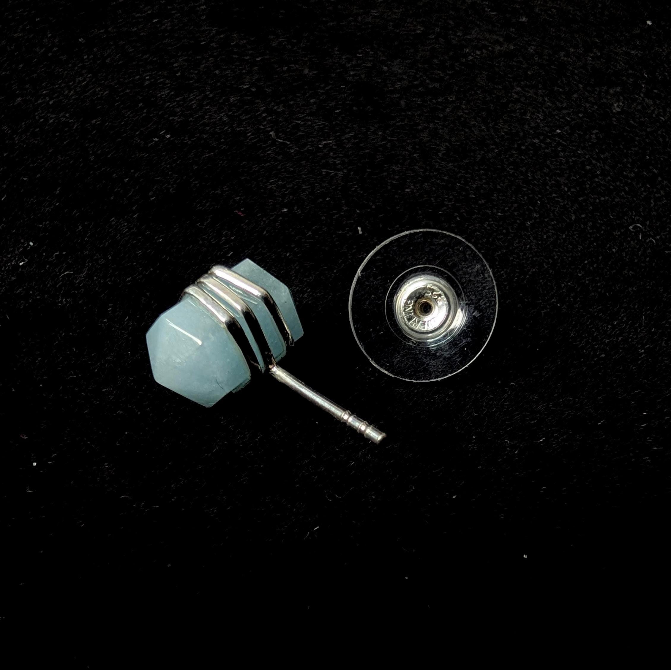Aquamarine wire wrapped stud earrings | 925 sterling silver