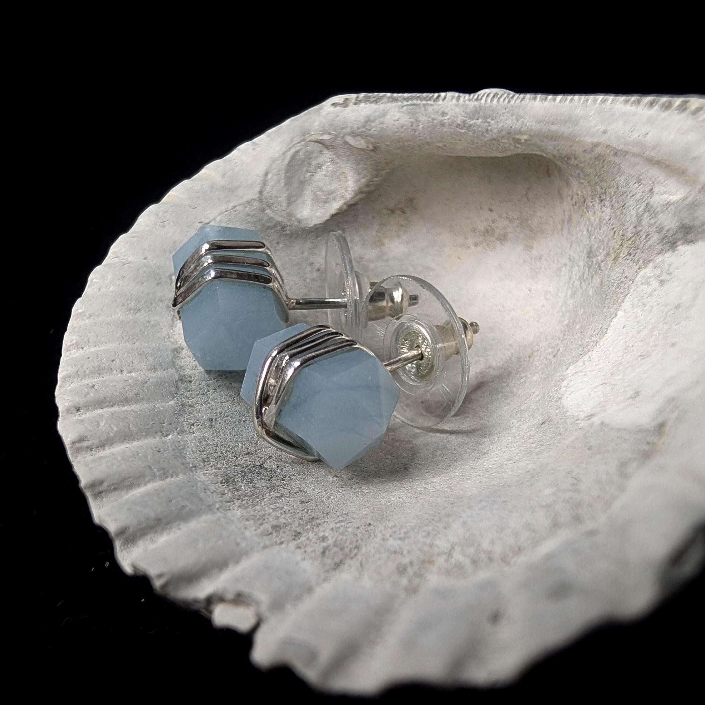Aquamarine wire wrapped stud earrings | 925 sterling silver