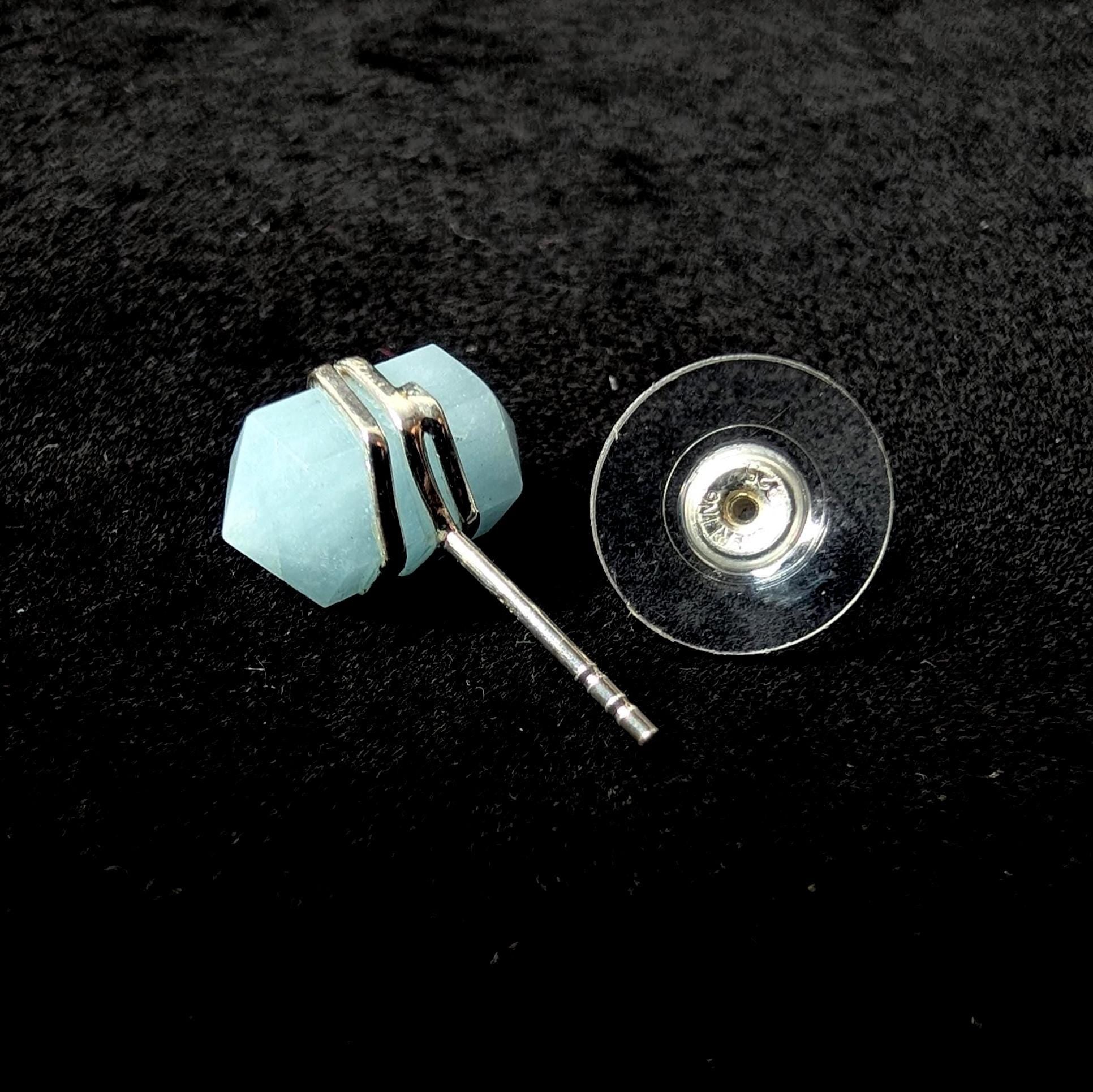 Aquamarine wire wrapped stud earrings | 925 sterling silver