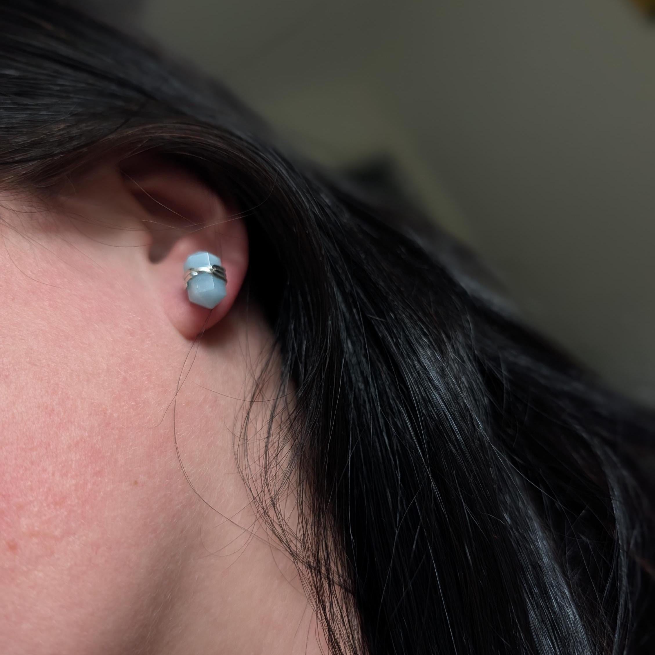 Aquamarine wire wrapped stud earrings | 925 sterling silver