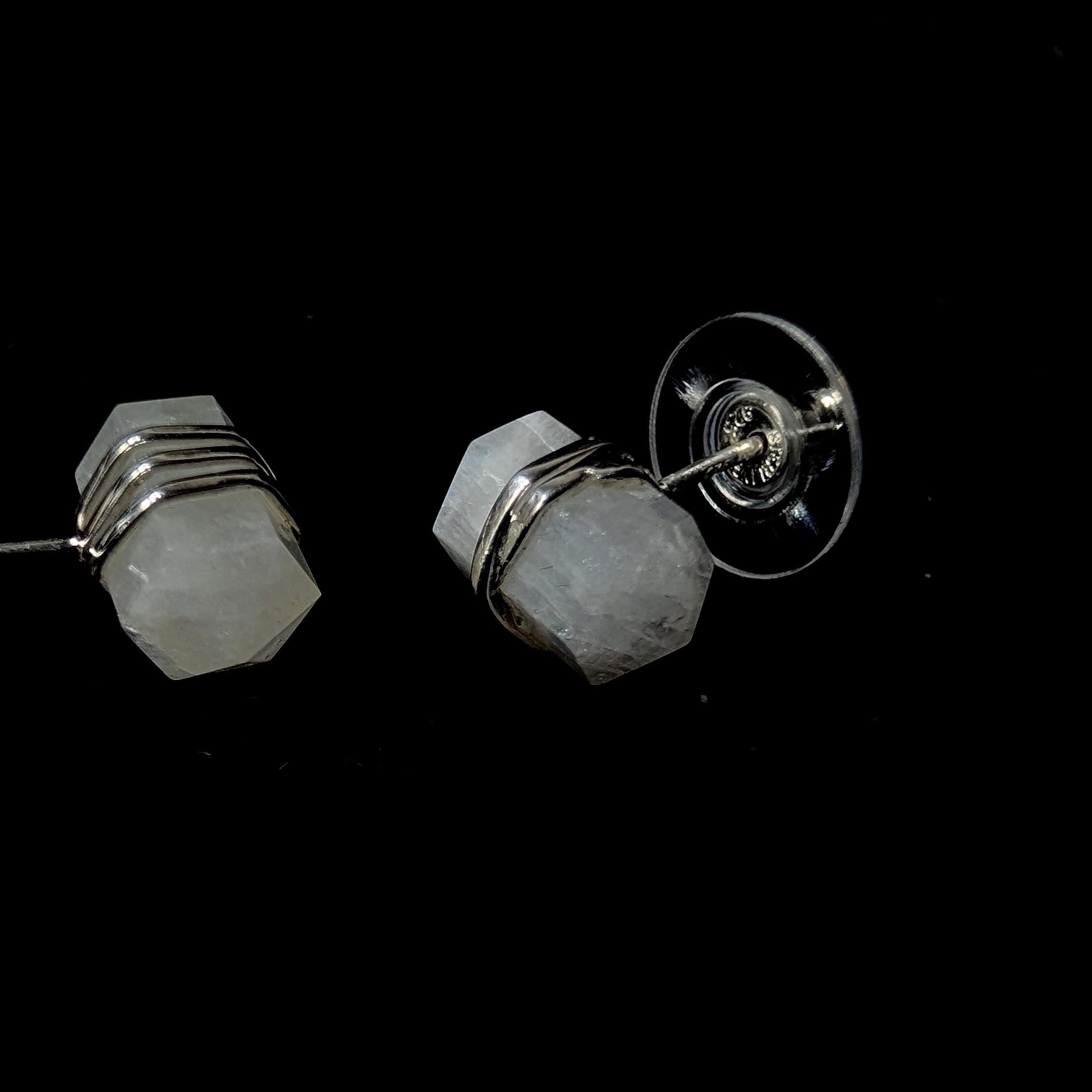 Rainbow moonstone wire wrapped stud earrings | 925 sterling silver