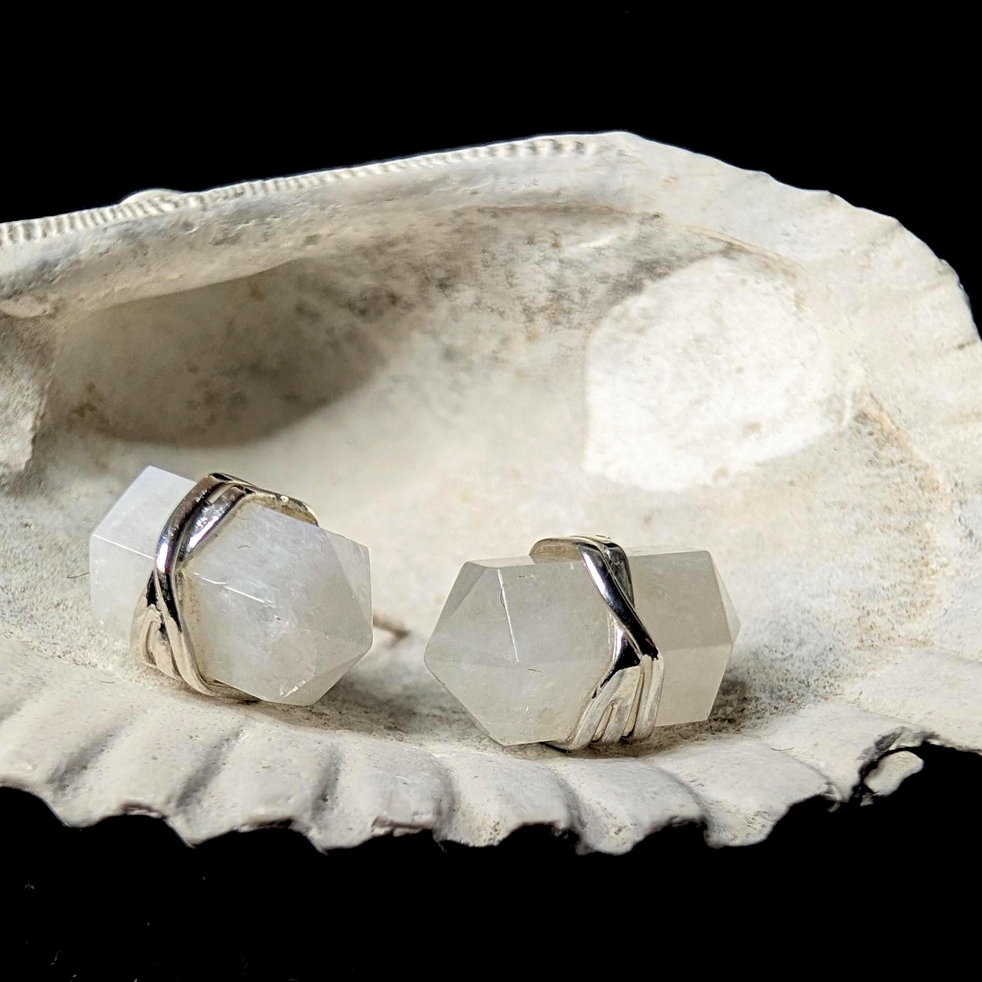 Rainbow moonstone wire wrapped stud earrings | 925 sterling silver