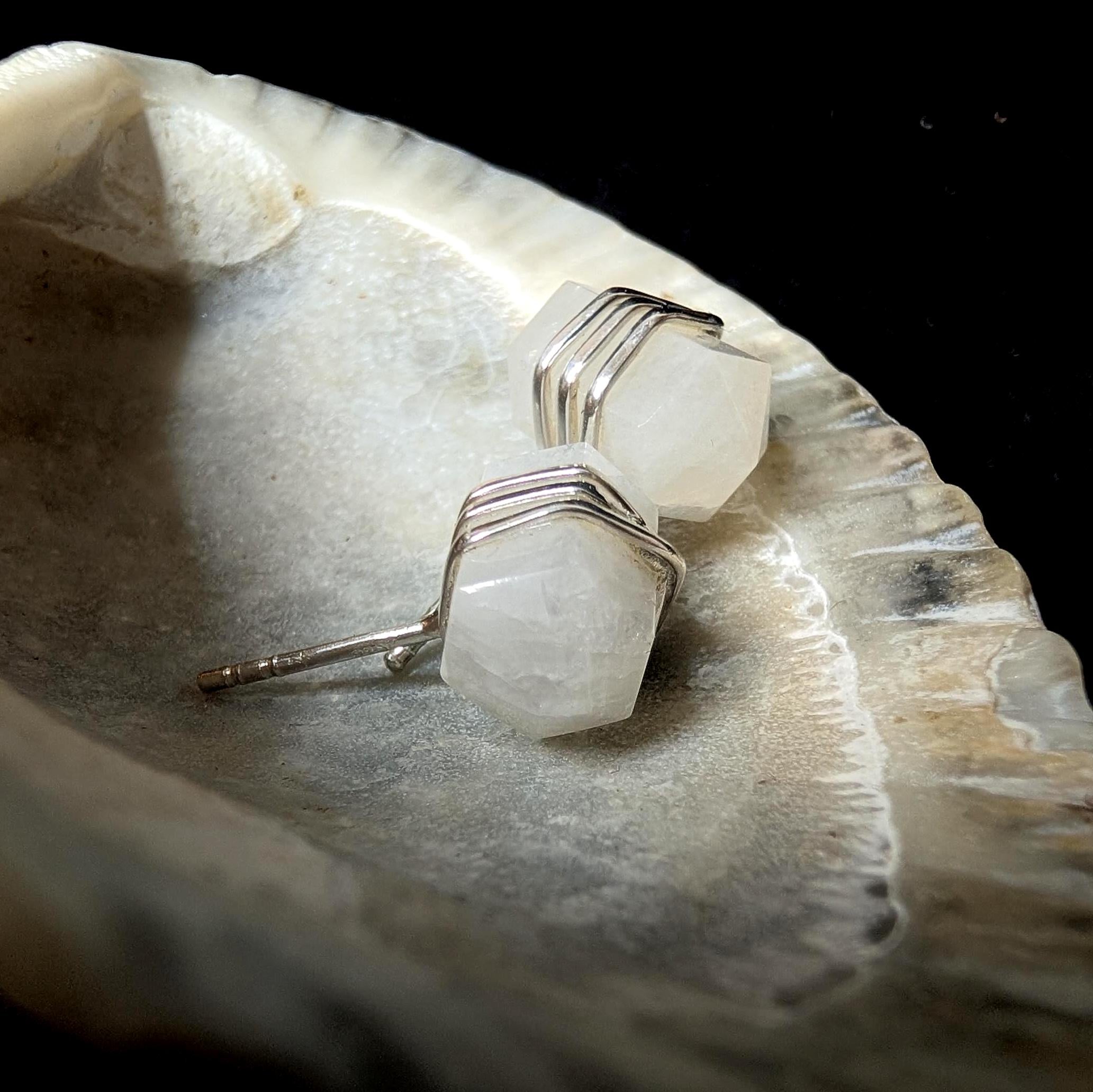 Rainbow moonstone wire wrapped stud earrings | 925 sterling silver