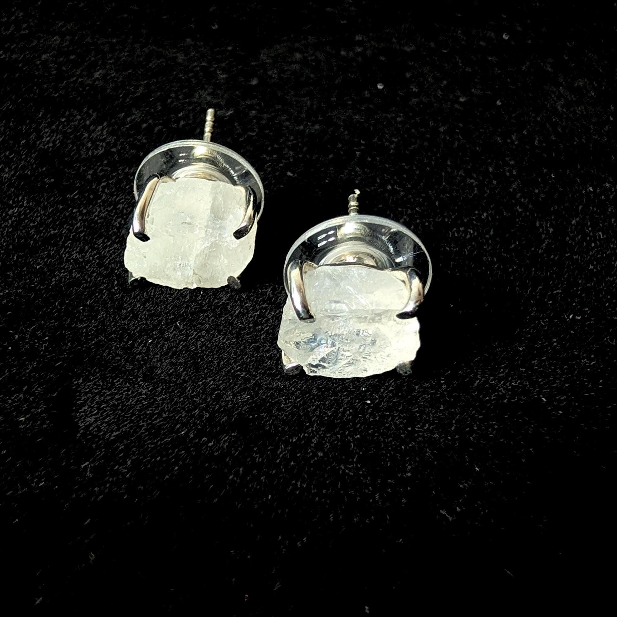 Raw rainbow moonstone stud earrings | 925 sterling silver