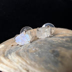 Raw rainbow moonstone stud earrings | 925 sterling silver