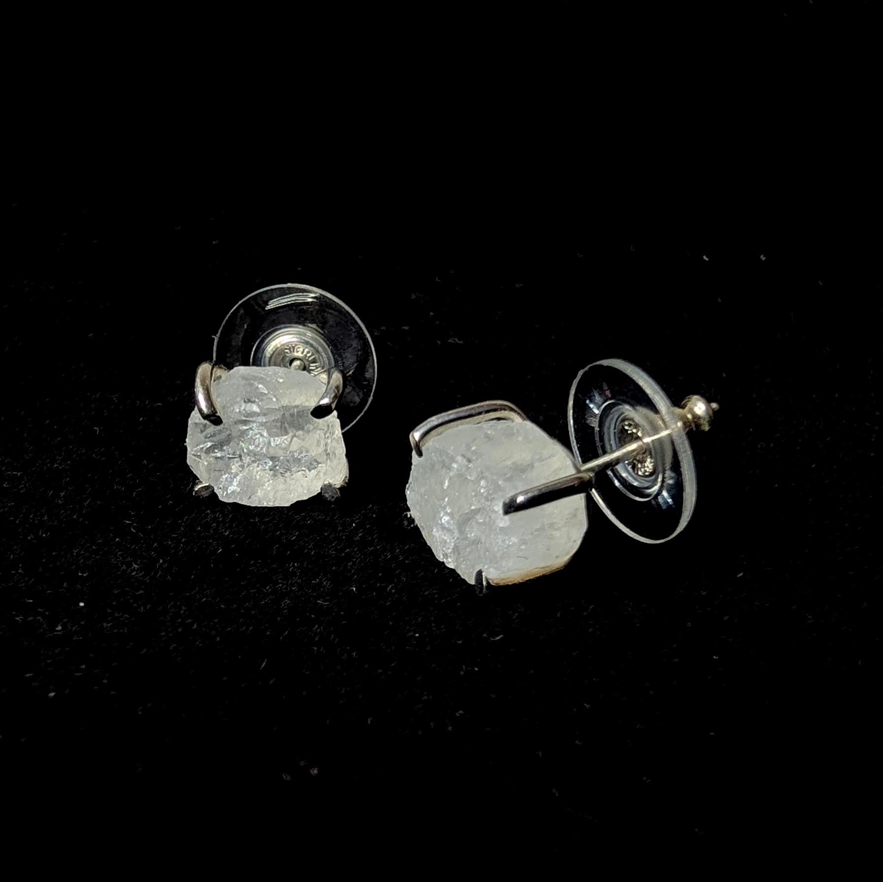 Raw rainbow moonstone stud earrings | 925 sterling silver