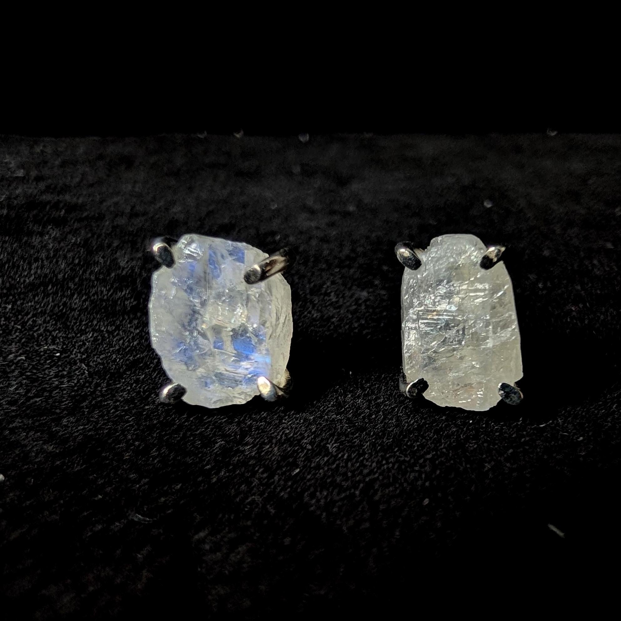 Raw rainbow moonstone stud earrings | 925 sterling silver