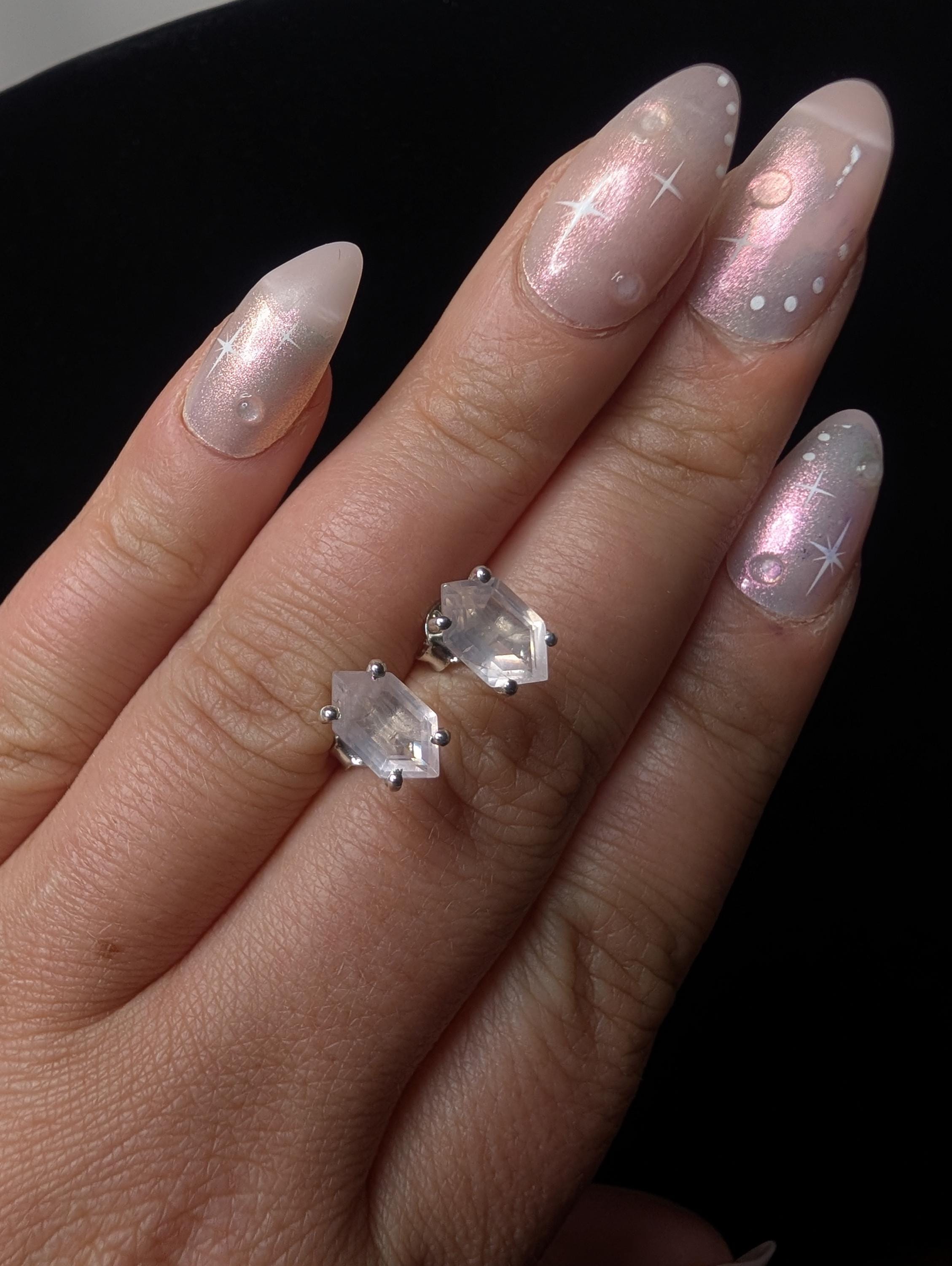 Rose quartz stud earrings | 925 sterling silver