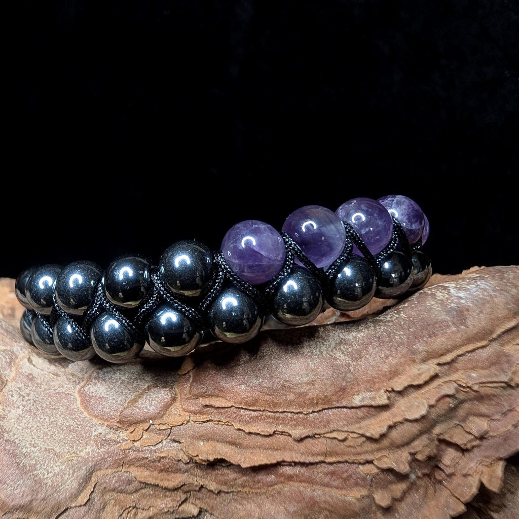 Amethyst hematite double row bracelet