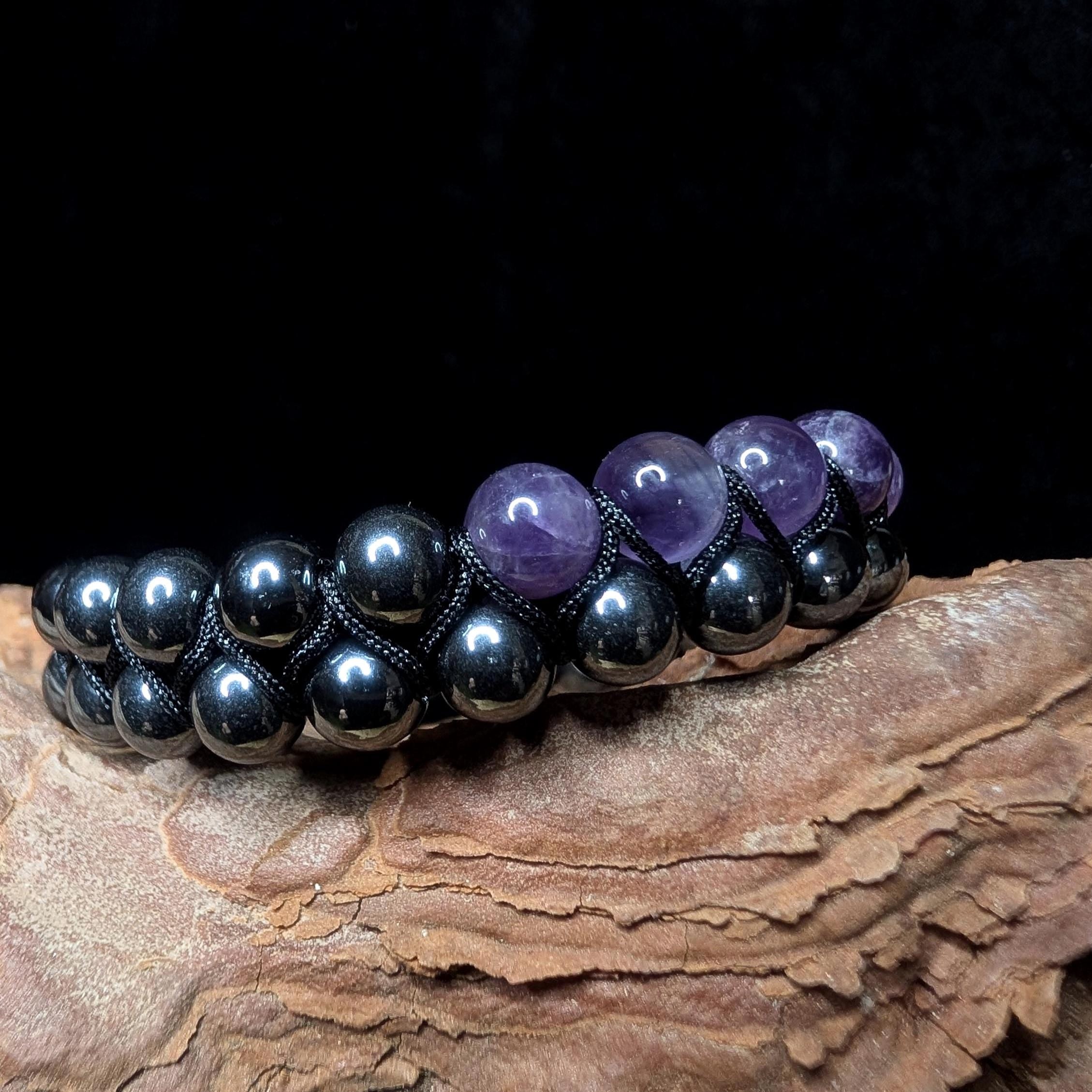 Amethyst hematite double row bracelet