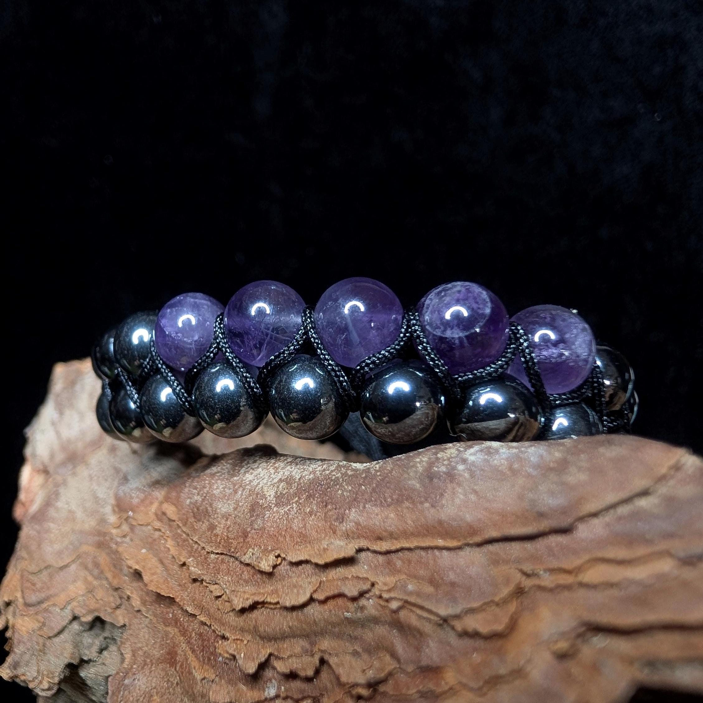 Amethyst hematite double row bracelet
