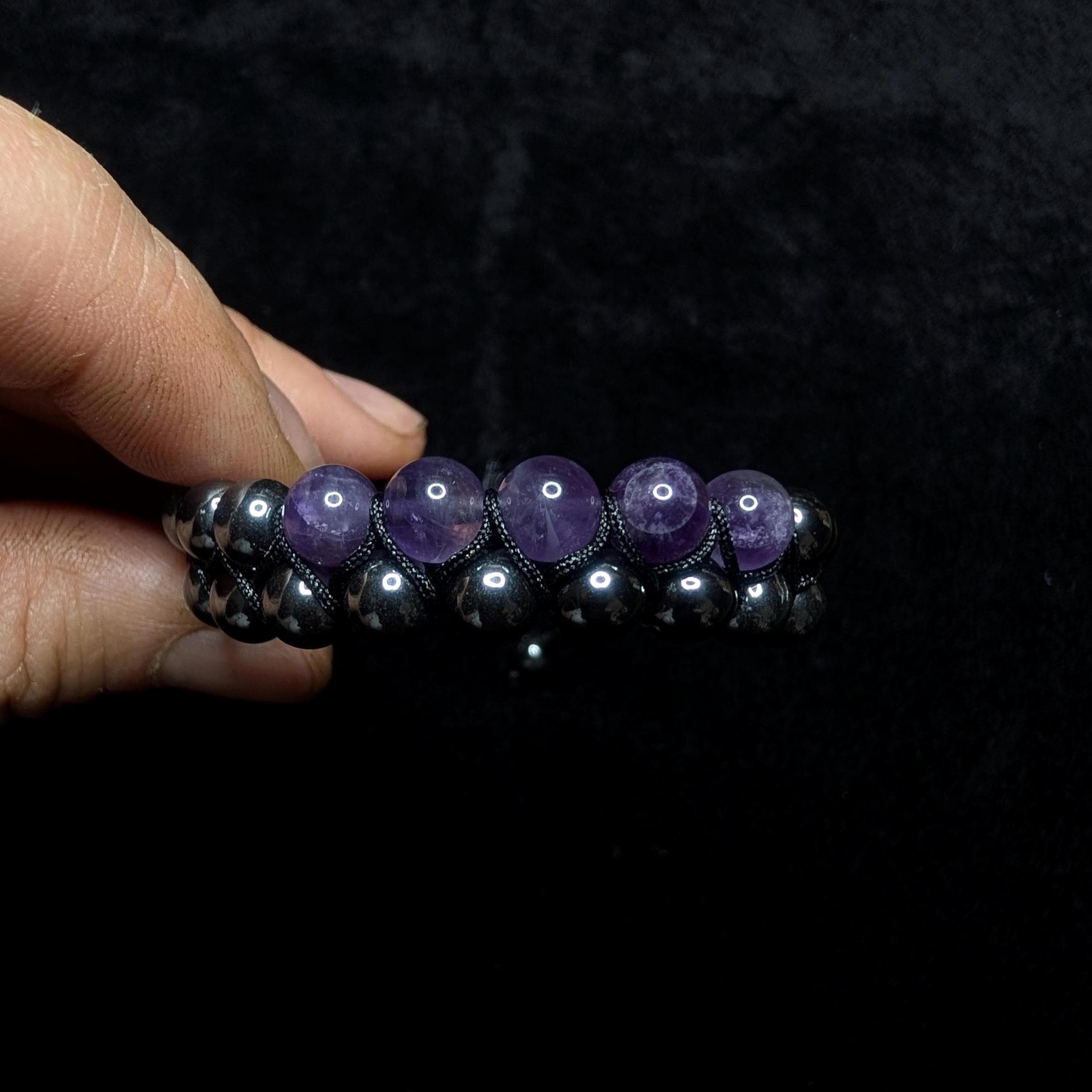 Amethyst hematite double row bracelet
